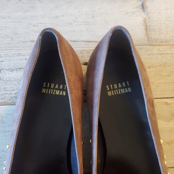 STUART WEITZMAN  Studded Suede Smoking Slipper Loafer Gray Size 8 - Picture 3 of 6